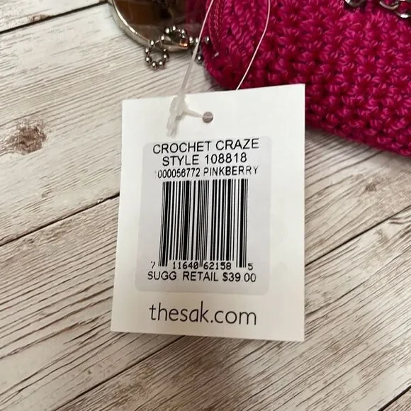NWT THE SAK Crochet Craze Whatever Pinkberry Wristlet Silver Tone Hardware - Picture 13 of 14